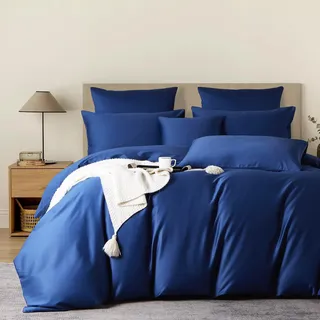 YASMENG Satin Bettwäsche 135x200 Blau 100% Langstapelige Baumwolle Kühlend Mako Satin Bettwäsche 135 x 200 Weich Seidig Atmungsaktiv Bettbezug Set 2teilig mit Reißverschluss und 80x80 cm Kissenbezug
