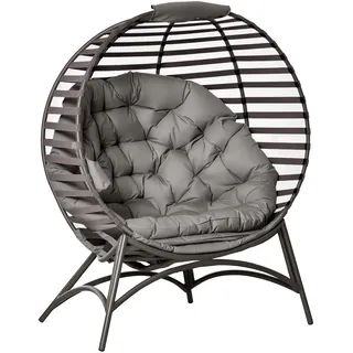 Outsunny Papasansessel Gartenstuhl 2Korb-Stuhl mit Kissen oval Loungesessel Korb faltbar Balkon Terrasse Outdoor/Indoor Sandbraun Stahl 118 x 75 x 139 cm