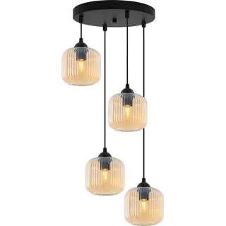 Hängelampe RIFFLE Schwarz 4-flammig Glas Zylinder Amber E27