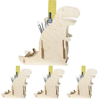 Pebaro 477/3 Holzbausatz Laser Cut Stiftehalter Dinosaurier, 3D Puzzle, Basteln mit Holz, Holzpuzzle, vorgestanzte Holzplatte, inkl. Schmirgelpapier, ausbrechen, zusammenstecken, fertig, Geschenkidee