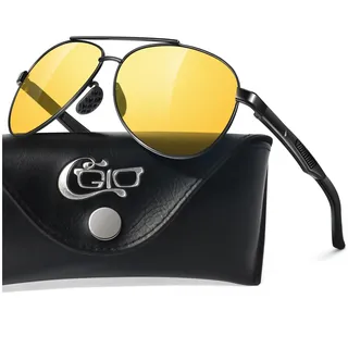 CGID Sonnenbrille Herren Pilotenbrille Polarisiert Al-Mg Metallrahmen Fliegerbrille UV400 Schutz CAT3 CE Fahren Angeln mit Lederetui