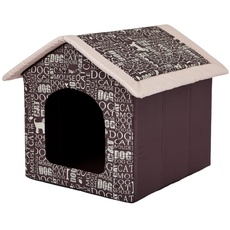 HobbyDog Hundehaus Hundehütte für mittelgroße Hunde - Katzenhaus, Katzenhöhle - mit herausnehmbarem Dach - Tierhaus für Katzen und Hunde für Drinnen/Indoor 60 x 55 x 60 cm [XL] Braun mit Text