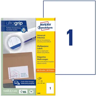 Avery Zweckform Adressetiketten 3478 Weiß 210,0 x 297,0 mm 100 Blatt