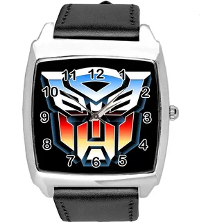 Quadratische Uhr aus schwarzem Leder für Fans von Robotern E2, Schwarz