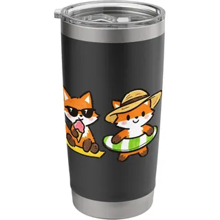 Süße Füchse in einer Reihe Squad Lustige Sommerurlaubsstimmung Doppelwandiger Edelstahl-Thermobecher