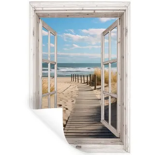 MuchoWow Wandtattoo Fenster - Meer - Küste - Natur - Ausblick - Strand - Wattenmeer 80x120 cm , Beige , Kunststoff , 80x120x0.1 cm , Tapeten & Wandverkleidungen, Wandtattoos & Sticker