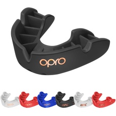 OPRO Bronze Level Sport-Mundschutz für Erwachsene und Kinder mit Hülle, neues Anpassungswerkzeug, Zahnschutz für Hockey, Lacrosse, Rugby, Kampfsport, Boxen, Handball (Schwarz, Erwachsene)