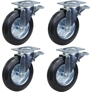 200 mm (8") Gummiräder für Mülltonnen, schwenkbar/mit Feststeller – 4er-Set