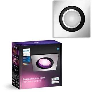 Philips Hue White & Color Ambiance Centura eckige Einbauspots 1-er Pack, dimmbare Deckenlampen für das Hue Lichtsystem mit 16 Mio. Farben, smarte Lichtsteuerung über Sprache und App, aluminium