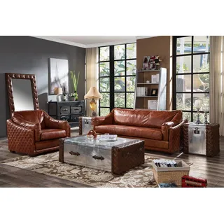 Chesterfield Sofagarnitur Polster Couch sitz Garnituren 2tlg. Set 31 Sitzer Neu - Braun