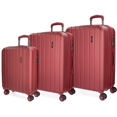Movom Wood Kofferset rot 55/65/75 cm starr ABS Verschluss TSA 217L 11,3 kg 4 Doppelrollen Gepäck Hand, rot, Talla única, Koffer Set