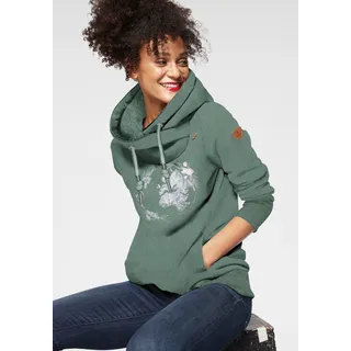 Ragwear Sweater »GRIPY BUTTON WORLD O«, Kapuzensweatshirt mit Statement-Front-Print, grün