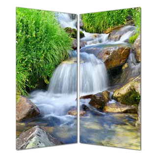 Wallario selbstklebende Duschrückwand 180 x 180 cm mit Motiv Kleiner Bach über Steine - Wandverkleidung mit Hochglanzlaminat in Glasoptik