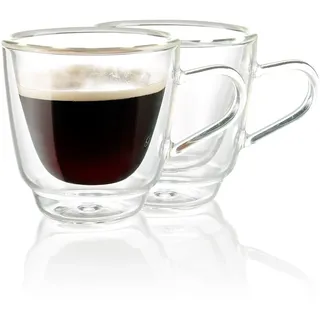 Cucina di Modena Espressotassen Glas: Doppelwandige Espresso-Tassen aus Glas, 2er-Set (Doppelwandige Espressotassen, Thermotassen, Kaffee)
