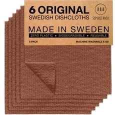 SUPERSCANDI Schwedische Spüllappen & Spültücher [6er Set] in Braun, Waschbar & Wiederverwendbar für eine Nachhaltige Küche Schwammtücher, Geschirrtücher Baumwolle Waschlappen, Putzlappen