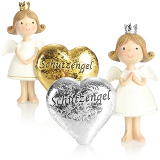 com-four® Deko-Engel Schutzengel mit Herz, Aufsteller Deko-Figur, Herz mit Aufschrift (Gold-silberfarben)