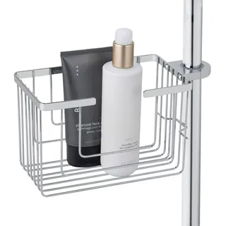 Wenko Duschstangencaddy Mod. Valognes Edelstahl Duschablage ohne Bohren rostfreier Duschkorb Badutensilien Organizer Chrom Duschregal 20x12x13cm