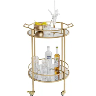 Kare Design Servierwagen Emilia, Gold, Barwagen, Stahlgestell, ESG-Glas Platten, rollbar, rund, 78x57x48 cm (H/B/T)