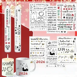 6 PCS Kerzentattoos Weihnachten, Wasserschiebefolie Kerzen, Kerzen Sticker Weihnachten,Kerzentattoo Wassertransferdruck,Merry Christmas Kerzensticker, Kerzen Dekorieren