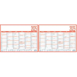 Zettler - Arbeitstagekalender 2025, 29x21cm, Plakatkalender mit 6 Monaten auf 1 Seite, Mondphasen, Arbeitstage-, Tages- und Wochenzählung, Ferientermine und deutsches Kalendarium (Packung mit 2)