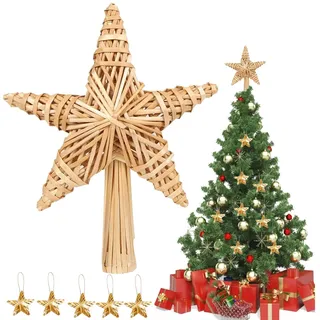 Weihnachtsbaum Stern Spitze, Weihnachtsbaumspitze Stern aus Stroh, Strohstern Christbaumspitze, Weihnachtsbaum Stern Spitze Baumspitze, Christbaumspitze als Weihnachtsbaumschmuck aus Stroh