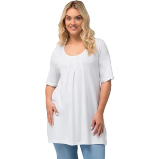 Ulla Popken Damen große Größen Übergrößen Plus Size T-Shirt, Zierfalten, A-Linie, Rundhals, Halbarm, Modal schneeweiß 50+ 796473200-50+