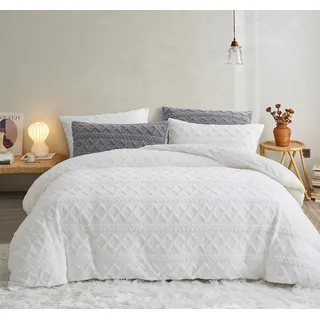 Sedefen Flauschig Bettwäsche 200x220 cm Weiß Sherpa Biber Flanell Fleece Geometrischmuster Cashmere Touch Winterbettwäsche Warme Bettbezug und 1 Kissenbezug 80x80cm mit Reißverschluss