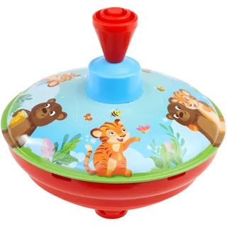 LENA Brummkreisel Tiger und Bär - Spielzeug Kreisel Ø 13 cm mit Tier-Motiv, Made in Europe, Motorik Spielzeug für Kleinkinder ab 18 Monate