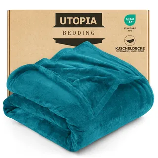 Utopia Bedding Kuschelige Fleecedecke [200x150 cm, Türkis] Weiche, leichte, warme Flauschige Decke Kuschelige und atmungsaktive Decken für Bett Sofa Couch