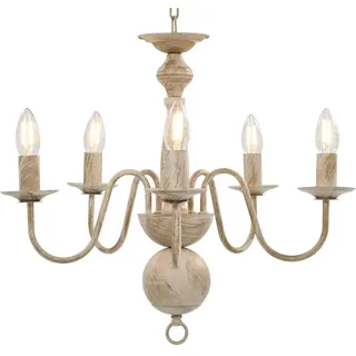 vidaXL Kronleuchter Antik Deckenlampe Pendelleuchte Lüster Deckenleuchte Hängeleuchte Hängelampe Leuchte Lampe Weiß 5xE14-Glühbirnen