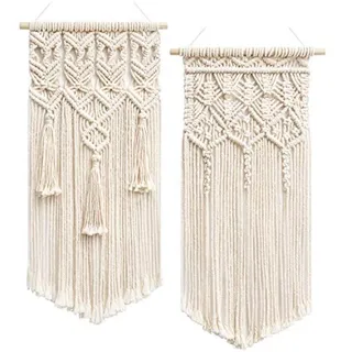 Mkouo 2 Stk Makramee Wandbehang, Boho Dekor Gewebter Wanddeko, Elfenbein | 45,7cm(L) x 24cm(B), Bohemian Wanddekoration, Handgewebtes Handwerk, Mehrzweck, Schlafzimmer Kinderzimmer Wohnzimmer Wohnung