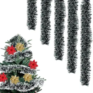 10M Girlande Weihnachten, 5STK Weihnachtsgirlande Weihnachtsdeko Girlanden Outdoor Künstliche Tannengirland Christmas Garland Hängende Dekoration für Haus Treppen Kamin Innen Außen (Grün&Weiß)