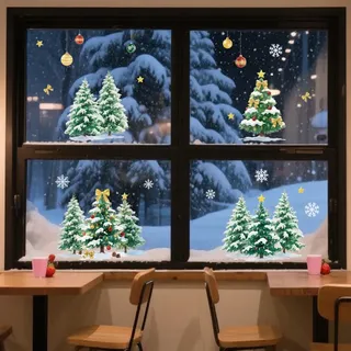ANATTASOUL Fensterbilder Doppelseitig Weihnachtsbaum Fensterdeko Wiederverwendbar Fenstersticker Blickdichter Fenster Aufkleber Deko Herbst Winter für Kinderzimmer Badezimmer