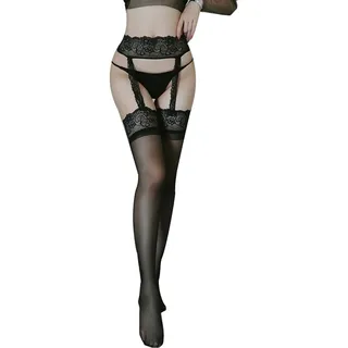 Damen Strapsgürtel Spitze Strümpfe, Sexy Strapsgürtel Damen Spitze Breit Große Größen Strapsen Dessous Set Strumpfgürtel, Slips Dessous Set Strumpfband Hosenträger Hüfthalter, schwarz