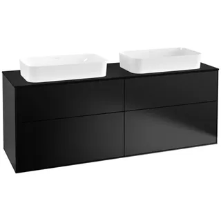 Villeroy & Boch Finion Waschtischunterschrank, 4 Auszüge, mit integrierter Beleuchtung, für 2 Waschbecken, mit Hahnoch, 1600x603x501mm, Glass Black Matt, G31200PD, Farbe: Black Matt Lacquer