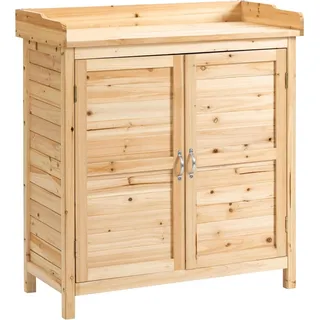Gartenschrank aus Holz - Outdoor-Aufbewahrung - Wasserdicht - 2 Türen - Mit Ablage - 83×40×92 cm - Natur
