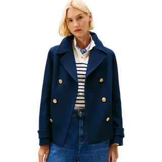 Tommy Hilfiger Damen Kurzmantel Wool Blend Zweireihig, Blau (Dark Night Navy), 42