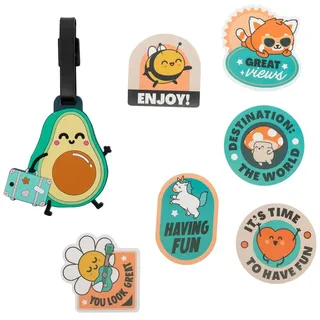 Mr. Wonderful - Kofferanhänger Set mit 7 Aufklebern - Avocado, Mehrfarbig, Estándar