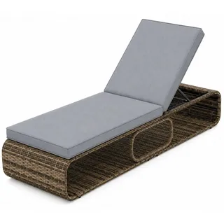 KOMFOTTEU Sonnenliege mit Auflage, Gartenliege aus Polyrattan, Liegestuhl mit 7 fach verstellbarer Rückenlehne, Relaxliege bis 180 kg belastbar, Outdoor Liege für Garten, Balkon & Terrasse - Grau
