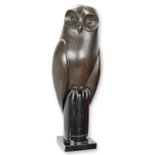 Casa Padrino Luxus Bronze Deko Figur Eule Bronze / Schwarz 15 x H. 44 cm - Bronze Deko Skulptur - Schreibtisch Deko - Deko Accessoires - Luxus Accessoires - Bronze, Schwarz