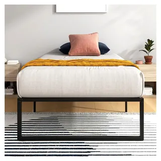 Bettgestell Lorelai 100x200 cm - Metallbett mit Lattenrost - 33,5 cm hohe Plattform mit Freiraum darunter - Keine Boxspringbett erforderlich - Einfache Montage - Schwarz - Schwarz