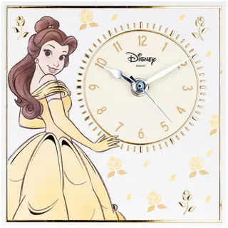 VALENTI & CO. - Disney Princess Belle - Tischuhr oder Hängeuhr aus Holz mit silbernen Details - Geschenkidee Geburt Mädchen oder Taufgeschenk - Wanduhr für Mädchenzimmer