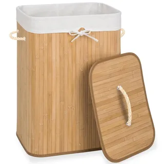 tectake® Bambus Wäschekorb mit Deckel, Wäschesammler mit Deckel und Wäschesack, Wäschekorb schmal, Laundry Basket, Wäschetruhe faltbar, Wäsche Sortiersystem, Wäsche Organizer, 72 L, beige