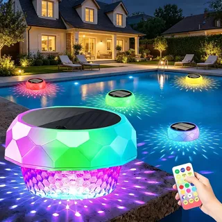 yowin Poolbeleuchtung Solar, LED Pool Licht Schwimmend mit Fernbedienung, Timer, 3 Modi, IP68 Wasserdicht Pool Lichter Unterwasser Solar für Whirlpool Teichs SPA Garten Balkon Außen Deko