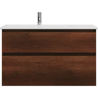 burgbad Lin20 Keramik-Waschtisch Weiß Glänzend inklusive Waschtischunterschrank, 2 Auszüge, linksbündig, 1030x495x622mm, SGHH103F5359C0001, Farbe: Eiche Dekor Rost