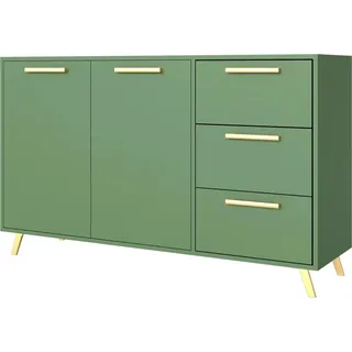 Kommode Nancy mit 3 Schubladen und 2 Türen, Sideboard in Farbe:Grün, Schrank in Größe: 140 x 86 x 41 cm - Grün