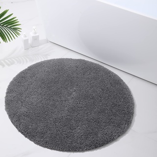 Homaxy Badezimmerteppich rutschfest Waschbar Badematte Weich Flauschig Badteppich Shaggy Hochflor Mikrofaser Badvorleger – rund 90 cm Ø, Grau