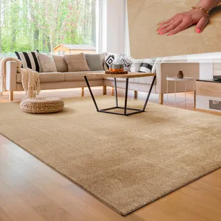 Paco Home Teppich »Cadiz 630« rechteckig 14 mm Höhe Uni-Farben, besonders weich, waschbar, auch als Läufer erhältlich, beige