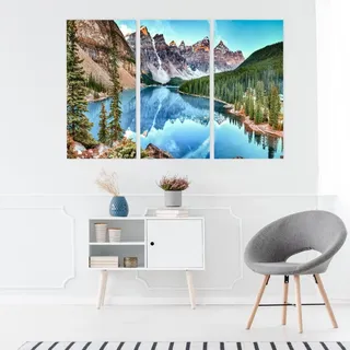 Leinwand Bilder SET 3-Teilig SEE in der Landschaft der Berge 3D Wandbilder 4570 - mehrfarbig - 60x40cm (3x20x40)