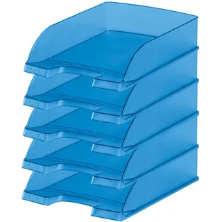Leitz Briefkorb Standard A4, 5er Pack, Briefablage in Premium-Qualität, Stapelbare Ablagefächer als Schreibtisch-Organizer, Kombinierbar mit Plus-Serie, Blau Frost, 52270034
